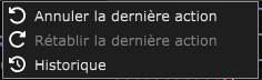 Le menu Historique, avec Annuler la dernière action, Rétablir la dernière action et Historique.